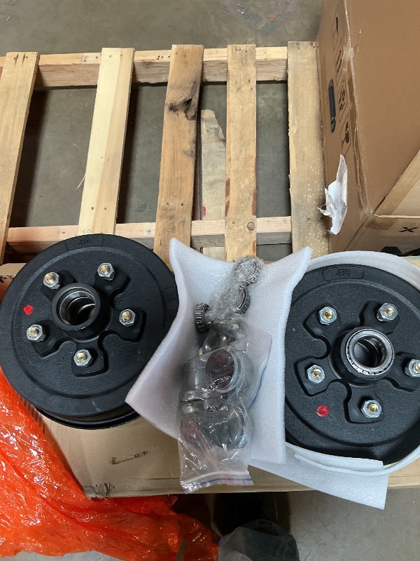 Photo 1 of *** MISSING KIT PARTS CAN BE USED FOR PARTS***Trailer Axle Electric Brake Kit, Pair of 5 hole on 5" Bolt Circle Brake Drum with 10" x2-1/4" Manual Adjusting Brakes for 3500 lb Axles(Not Fit 5 on 4.5"), Replacement 10" Brake Hub Drum Assembly