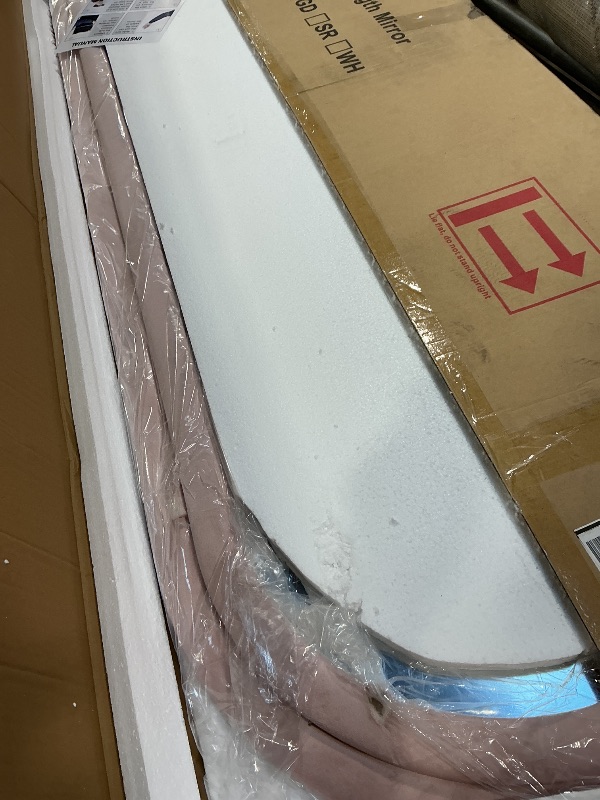 Photo 1 of ***FRAME DAMAGED***ZMYCZ Floor Mirror, Full Length Mirror with Stand, 63"x24" Freestanding Arched Mirror Full Length Hanging or Leaning, Wall Mounted Mirrors with Flannel Frame, Large Mirrors for Bedroom (Pink)