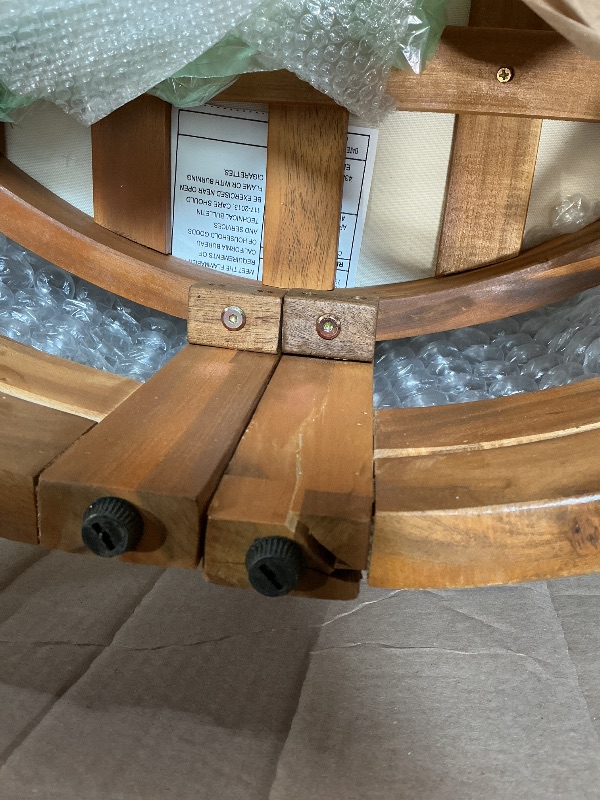 Photo 1 of ***INCOMPLETE SET/ ONLY 1 CHAIR DIRTY & STAINED/ HAS MINOR DAMAGE**** Christopher Knight Home Dora Set of 2 Patio Club Chair with Cushions, Acacia Wood Lounge Chair Outdoor, Woven Accents, Curved Design Side Chair for Balcony Backyard Garden Poolside, Bei