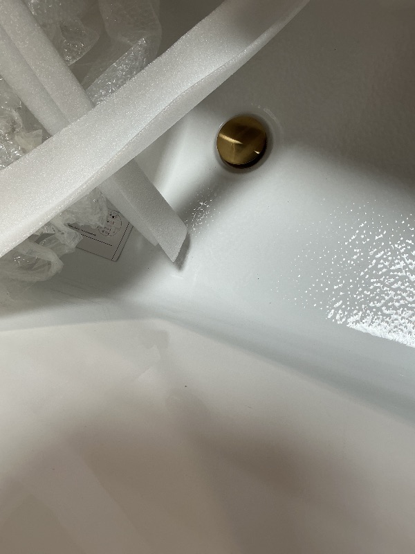 Photo 1 of ** scrape damage **WOODBRIDGE 67" Acrylic Freestanding Bathtub Contemporary Soaking White Tub with Brushed Gold Overflow and Drain,B0010-BG