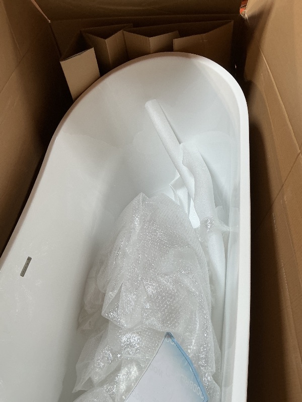 Photo 1 of ** scrape damage **WOODBRIDGE 67" Acrylic Freestanding Bathtub Contemporary Soaking White Tub with Brushed Gold Overflow and Drain,B0010-BG