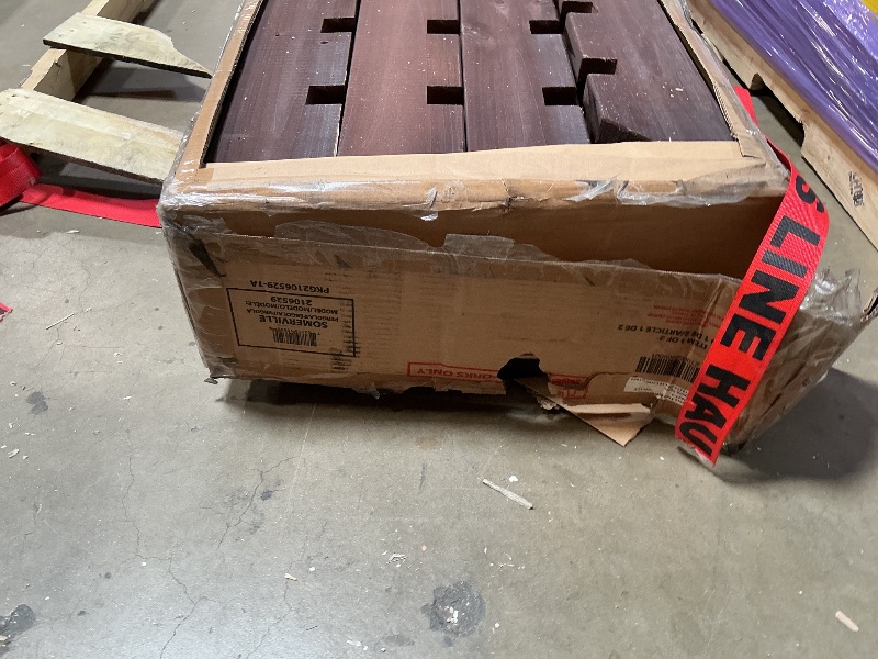Photo 1 of *** CHIPPED WOOD PIECES ***Backyard Discovery Somerville 14 x 10 Walnut All Cedar Pergola, Durable, Quality Supported Structure, Snow and Wind Supported, Rot Resistant, Electrical Outlet with USB, Deck, Garden, Patio