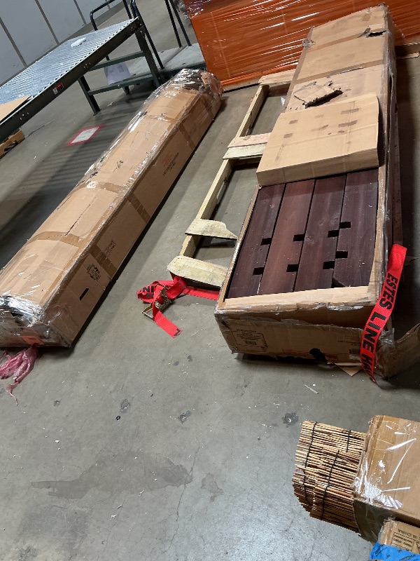 Photo 1 of *** CHIPPED WOOD PIECES ***Backyard Discovery Somerville 14 x 10 Walnut All Cedar Pergola, Durable, Quality Supported Structure, Snow and Wind Supported, Rot Resistant, Electrical Outlet with USB, Deck, Garden, Patio