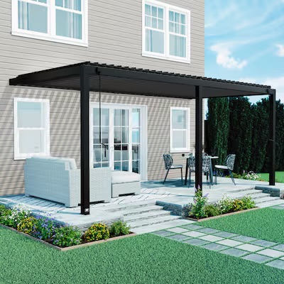 Photo 1 of ** will need a truck for pick up. One Pallet of five boxes.**Backyard Discovery Evanston 10-ft W x 20-ft L x 8-ft 2-in H Black Metal Attached Pergola