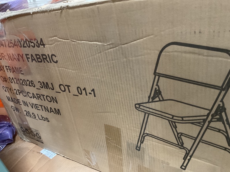 Photo 1 of ** two chairs only** Flash Furniture Hercules Series Metal Folding Chairs with Cushioned Seat, Fabric Upholstered Event Chairs with 300-lb. Static Weight Capacity, Set of 4, Navy