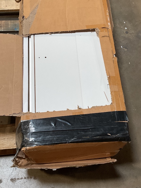 Photo 1 of ***FOR PARTS ONLY/ HAS DAMAGED (BROKEN ) PIECES*** Garvee Farmhouse TV Stand for 80" TVs, Media Console Table with 2 Drawers, Power Outlets, Led Light, Barn Doors, Entertainment Center with Adjustable Shelves for Home Office, 66" w, White+Brown Top