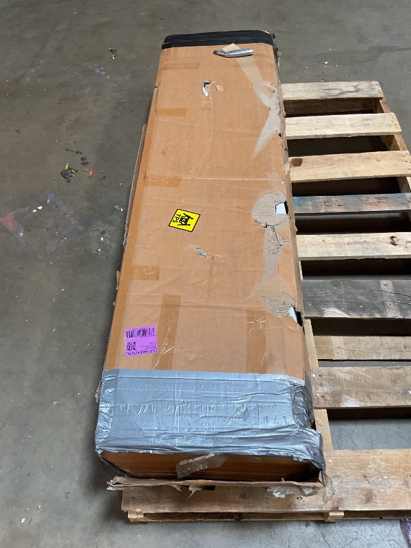 Photo 1 of ***FOR PARTS ONLY/ HAS DAMAGED (BROKEN ) PIECES*** Garvee Farmhouse TV Stand for 80" TVs, Media Console Table with 2 Drawers, Power Outlets, Led Light, Barn Doors, Entertainment Center with Adjustable Shelves for Home Office, 66" w, White+Brown Top