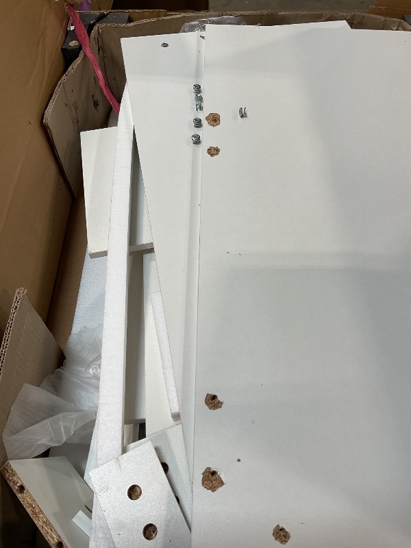 Photo 1 of ***HOLES IN THW WOOD ASSEMBLY PARTS COULD BE MISSING ***COMHOMA Makeup Vanity Desk with Mirror and Lights, Vanity Table and Chair Set with 5 Drawers & Charging Station, Modern Dressing Table for Girls, Stepless Dimmable & 3 Color Adjustable, Pearl White