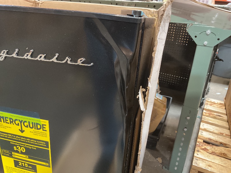 Photo 1 of * MAJOR DENT RIGHT SIDE ON FRIDGE DOOR* FRIGIDAIRE EFR376-BLACK 3.1 Cu Ft Black Retro Bar Fridge with Side Bottle Opener