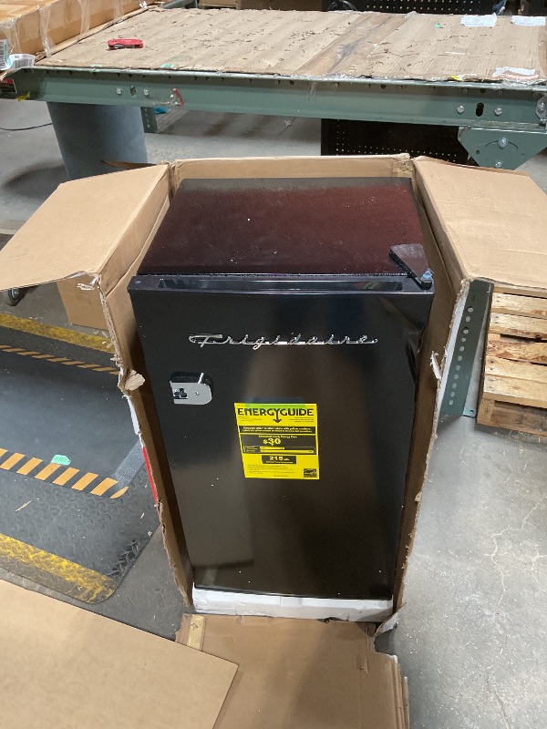 Photo 1 of * MAJOR DENT RIGHT SIDE ON FRIDGE DOOR* FRIGIDAIRE EFR376-BLACK 3.1 Cu Ft Black Retro Bar Fridge with Side Bottle Opener