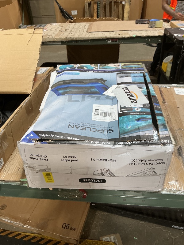 Photo 1 of 24/7 Solar Powered Pool Skimmer Robot with APP Support, Automatic Electric Floating Surface Cleaner for Above Ground & Inground Pools, Auto Robotic Pool Skimmer Bluetooth Control?Blue?