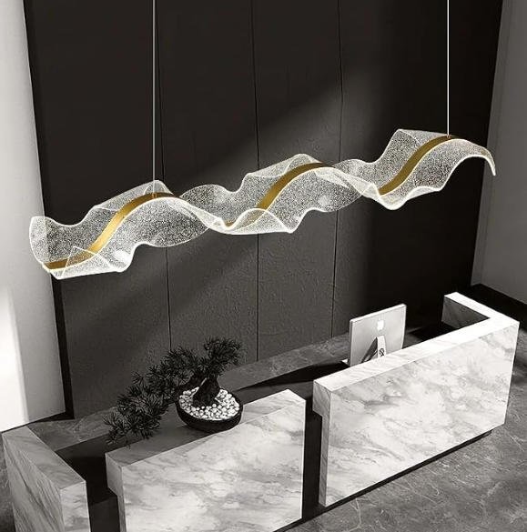 Photo 1 of **FOR PARTS ONLY/ NON-FUNCTIONAL (DAMAGED PIECES)**** LMOYE Modern LED Novelty Wavy Chandelier Lighting Dining Room Kitchen Island Home Decor Starry Acrylic Long Hanging Lights Restaurant Hotel Front Desk Pendant Lamps Dimming (Length 59.05(in) (150cm))