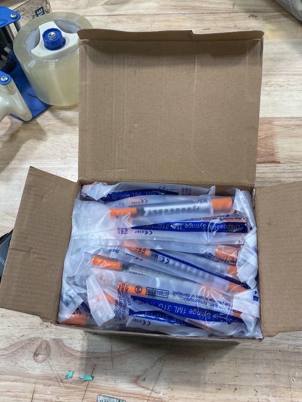 Photo 1 of 1mL/cc 31G 1/4-Inch 6mm Lab Syringe, Individually Wrapped, Scientific Use, Pack of 100