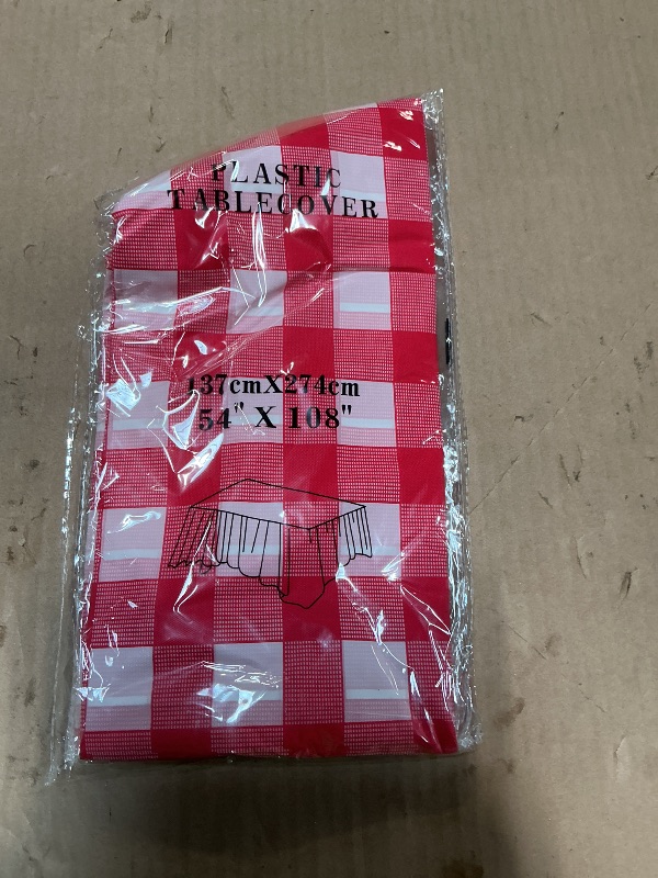 Photo 1 of 3 Pack Red and White Checkered Tablecloth, Round Christmas New Years Gingham Plastic Table Cloths for Parties Disposable, 84x84 in Waterproof Camping Tablecloth for Birthday Party Baby Shower Picnic
