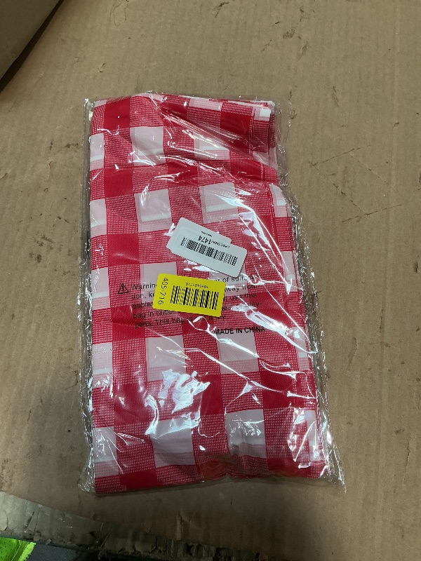 Photo 1 of 3 Pack Red and White Checkered Tablecloth, Round Christmas New Years Gingham Plastic Table Cloths for Parties Disposable, 84x84 in Waterproof Camping Tablecloth for Birthday Party Baby Shower Picnic