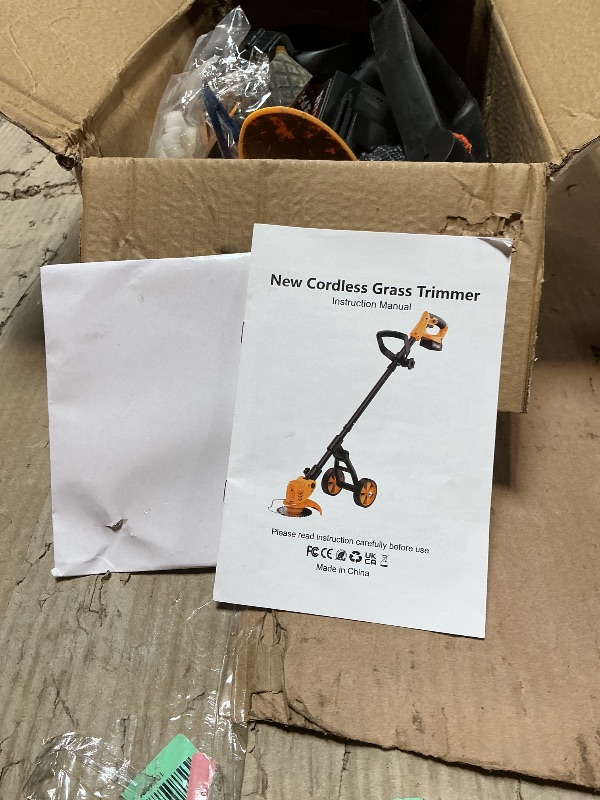Photo 1 of ****EXTREMELY DIRTY**** Electric Weed Wacker Cordless with Wheels,Electric Weed Eater Battery Powered 4000mAh,4 in 1 Grass Trimmer/Brush Cutter/Grass Edger/Small Lawn Mower,No String Trimmer with Blade, 2 Battery (Yellow)