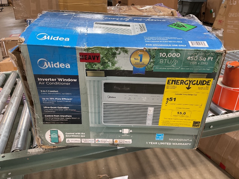 Photo 1 of ***NON FUNCTIONAL***PARTS ONLY***Midea 10,000 BTU Smart Inverter Window Air Conditioner with APP, Alexa Control, 115V AC Unit Cools up to 450 Sq. Ft, Quiet Operation, Energy Saving, Remote & Easy Installation Kit, White