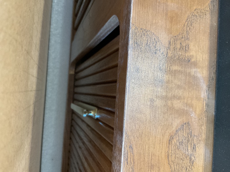 Photo 1 of **minor scratches/ holes. Missing hardware**POVISON Fully-Assembled Mid Century Modern TV Stand for 75+ inch TV, Sliding Door Entertainment Center with Storage, Wood TV Console, Media Console for Living Room Bedroom(Walnut, 94.49")