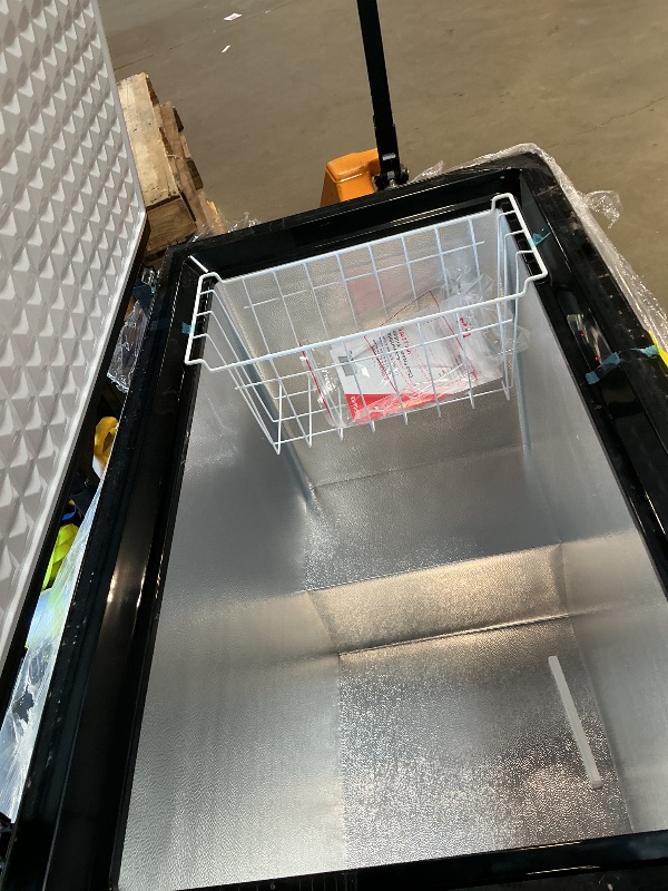 Photo 1 of *** DENT ON SIDE PANEL ***FRIGIDAIRE EFRF7003-BLACK Chest Deep Freezer, 7 Cu. Ft, Black Adjustable Thermostat-Removable Vinyl Coated Wire Basket-Easy Defrost Drain