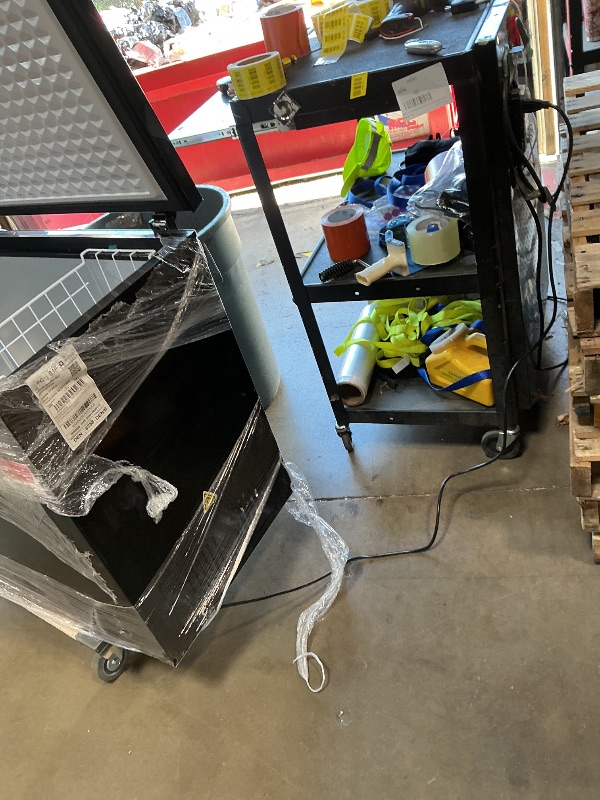 Photo 1 of *** DENT ON SIDE PANEL ***FRIGIDAIRE EFRF7003-BLACK Chest Deep Freezer, 7 Cu. Ft, Black Adjustable Thermostat-Removable Vinyl Coated Wire Basket-Easy Defrost Drain