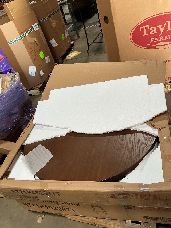 Photo 1 of ***6 BOXES MISSING 1 BOX***Christopher Knight Home 7 Piece Dining Table Set for 4-6, 88" Oval Dining Room Table Set with 6 Upholstered Rattan Back Chairs, Modern Farmhouse Kitchen Table and Chairs Set for Dining Room, Walnut