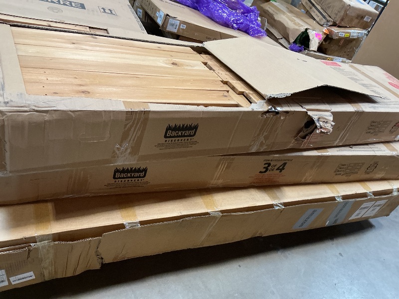Photo 1 of *** SLIDE TAKEN OUT OF BOX 4, BUT BOX 4 missing ***Backyard Discovery Sterling Point Cedar Wood Swing Set with Wave Slide, Raised Clubhouse, Wooden Bridge, Rock Wall, Belt Swings, Web Swing, Trapeze, Balcony, Climbing Wall, Ladder, Outdoor Playset