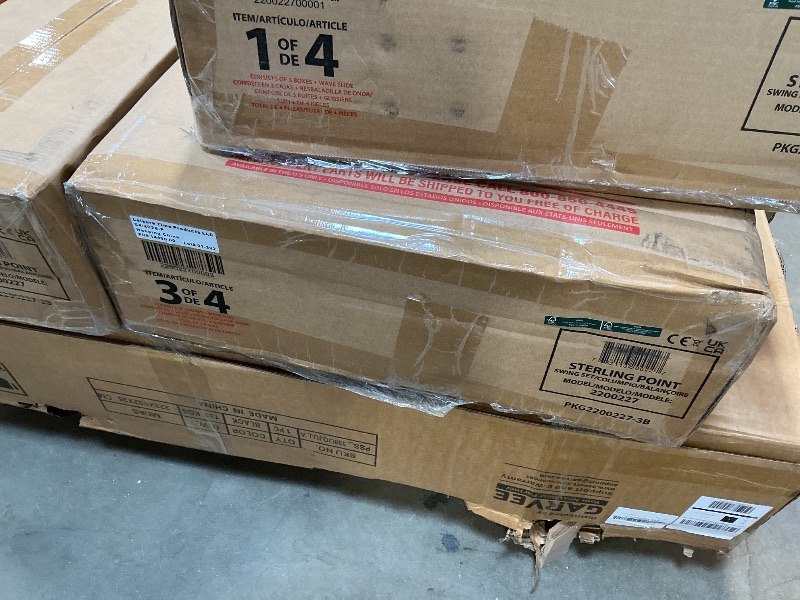 Photo 1 of *** SLIDE TAKEN OUT OF BOX 4, BUT BOX 4 missing ***Backyard Discovery Sterling Point Cedar Wood Swing Set with Wave Slide, Raised Clubhouse, Wooden Bridge, Rock Wall, Belt Swings, Web Swing, Trapeze, Balcony, Climbing Wall, Ladder, Outdoor Playset