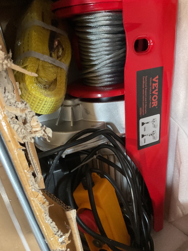 Photo 1 of ***FOR PARTS ONLY/ HAS DAMAGED & MISSING PIECES*** VOR 2200lbs Electric Hoist w/14ft Wired Remote Control, 110v Electric Hoist with 40ft Single Cable Lifting Height, for Garage Warehouse Factory Control for Garage, Shop, Hotel, Home