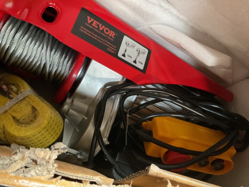 Photo 1 of ***FOR PARTS ONLY/ HAS DAMAGED & MISSING PIECES*** VOR 2200lbs Electric Hoist w/14ft Wired Remote Control, 110v Electric Hoist with 40ft Single Cable Lifting Height, for Garage Warehouse Factory Control for Garage, Shop, Hotel, Home
