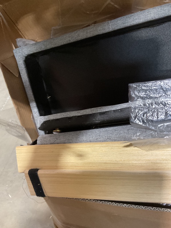 Photo 1 of ** missing hardware **HAOARA Queen Size Platform Bed Frame with Upholstered Button Tufted Headboard, Mattress Foundation with Wooden Slat Support, Noise Free, No Box Spring Needed, Easy Assembly, Light Grey