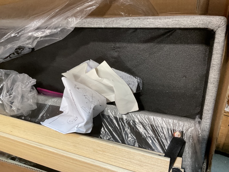 Photo 1 of ** missing hardware **HAOARA Queen Size Platform Bed Frame with Upholstered Button Tufted Headboard, Mattress Foundation with Wooden Slat Support, Noise Free, No Box Spring Needed, Easy Assembly, Light Grey