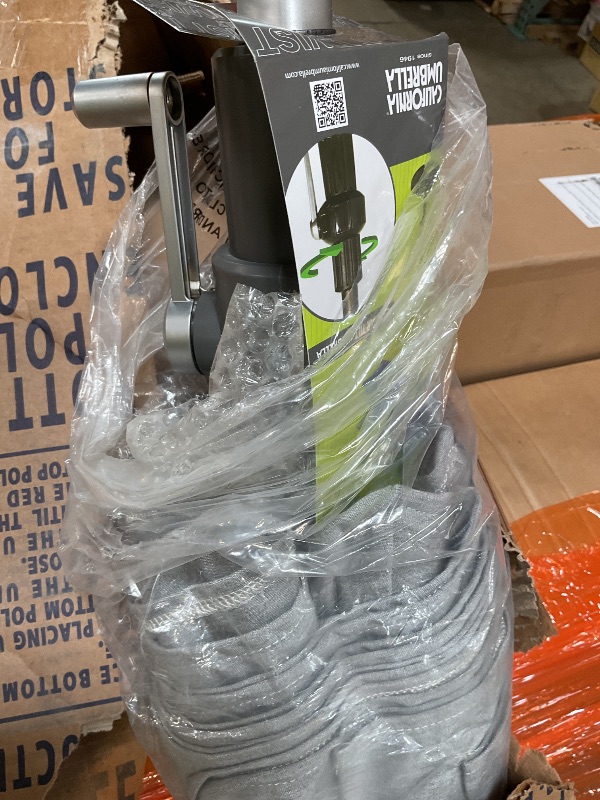 Photo 1 of ** scrapes/dirt from transport**California Umbrella 9' Rd. Crank Lift, Collar Tilt, Aluminum Pole, Fiberglass Rib Patio Umbrella, Hammertone Grey Finish, Sunbrella Granite