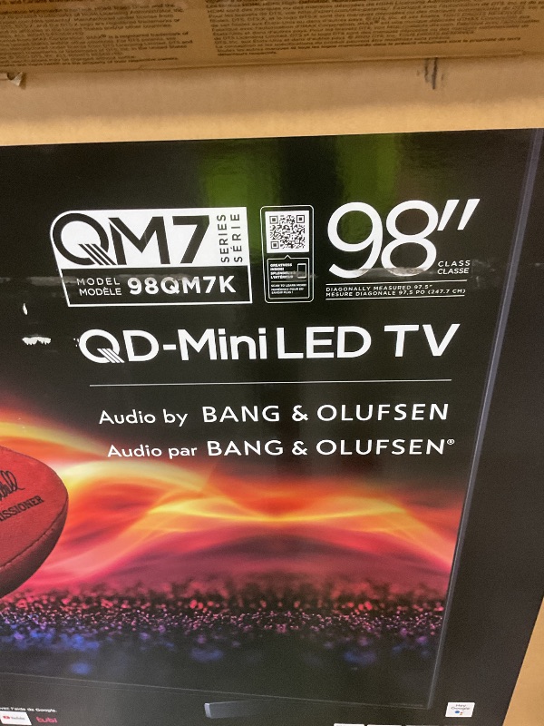 Photo 1 of **NO POWER CORD UNABLE TO TEST** TCL 98 Inch Class QM7K Series | Mini LED QLED 4K HDR | 98QM7K, 2025 Model | 120HZ-144HZ Anti Reflective Screen Smart Google TV Dolby Atmos Onkyo Audio | Voice Remote Alexa Gaming Streaming Television