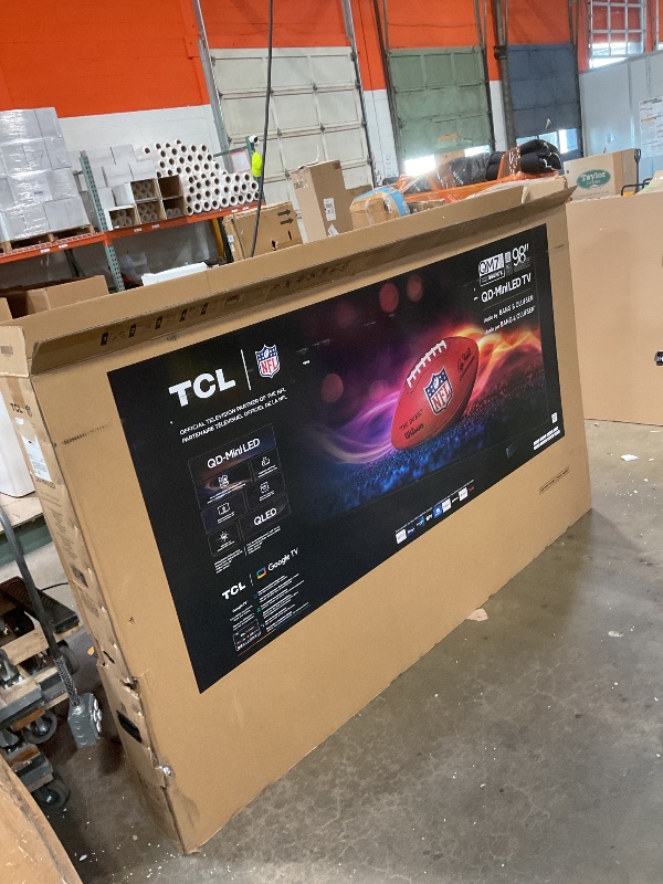 Photo 1 of **NO POWER CORD UNABLE TO TEST** TCL 98 Inch Class QM7K Series | Mini LED QLED 4K HDR | 98QM7K, 2025 Model | 120HZ-144HZ Anti Reflective Screen Smart Google TV Dolby Atmos Onkyo Audio | Voice Remote Alexa Gaming Streaming Television