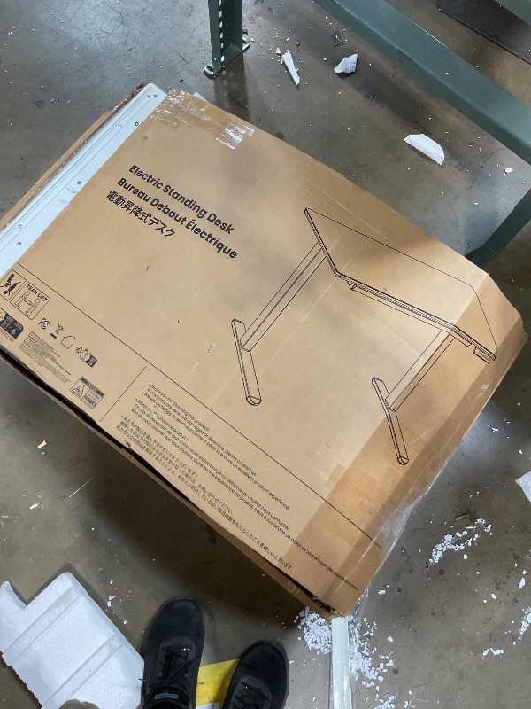 Photo 1 of **SHATTERED GLASS TOP FOR PARTS ONLY**Marsail 40 x 24 inch Glass Standing Desk with 4-Zone Drawer Storage, White