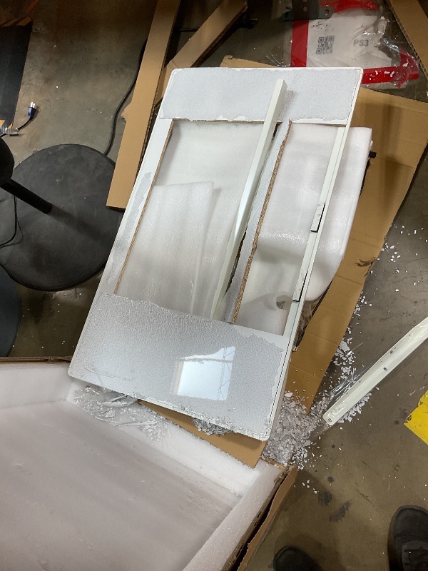Photo 1 of **SHATTERED GLASS TOP FOR PARTS ONLY**Marsail 40 x 24 inch Glass Standing Desk with 4-Zone Drawer Storage, White