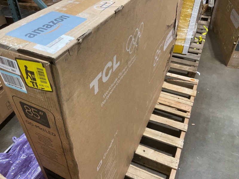 Photo 1 of **Selling for parts. Major damage to screen** TCL 85 Inch Class QM6K Series | Mini LED QLED 4K HDR | 85QM6K, Latest Model | 120HZ-144HZ High Brightness Smart Google TV Dolby Atmos Onkyo Audio | Voice Remote Alexa Gaming Streaming Television