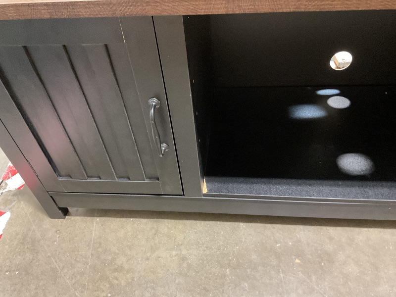 Photo 1 of ** dent damage. Missing support pieces for shelf star star ChooChoo 47" Farmhouse TV Stand with Storage Cabinet and Open Shelves | Entertainment Center with Fluted Doors for TVs up to 55 inches, TV console Table for Living Room, Bedroom, Black