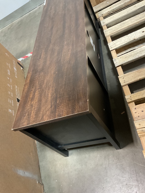 Photo 1 of ** dent damage. Missing support pieces for shelf star star ChooChoo 47" Farmhouse TV Stand with Storage Cabinet and Open Shelves | Entertainment Center with Fluted Doors for TVs up to 55 inches, TV console Table for Living Room, Bedroom, Black