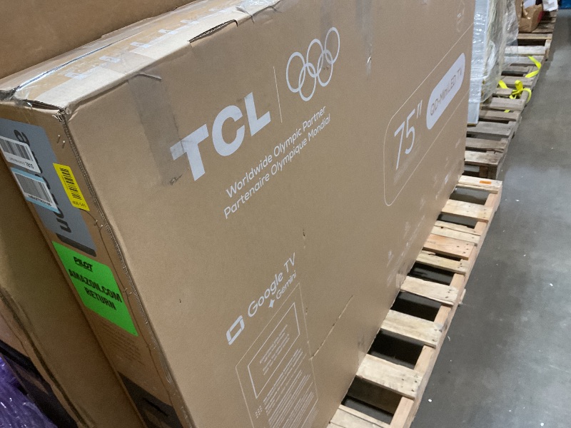 Photo 1 of ** major damage to screen. Selling for parts** TCL 75 Inch Class QM7K Series | Mini LED QLED 4K HDR | 75QM7K, 2025 Model | 120HZ-144HZ Anti Reflective Screen Smart Google TV Dolby Atmos Onkyo Audio | Voice Remote Alexa Gaming Streaming Television
