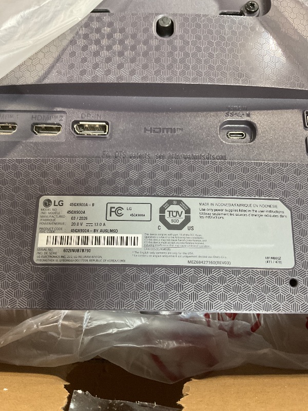 Photo 1 of ***FOR PARTS MONITOR DOESN'T STAY ON SHUTS OFF RIGHT AWAY *** LG 45GX900A-B 45-Inch Ultragear WQHD (3440 x 1440) OLED Curved Gaming Monitor, 240Hz, 0.03ms, NVIDIA G-Sync, VESA DisplayHDR True Black 400, HDMI 2.1, DisplayPort, USB Type-C PD 65W, Black