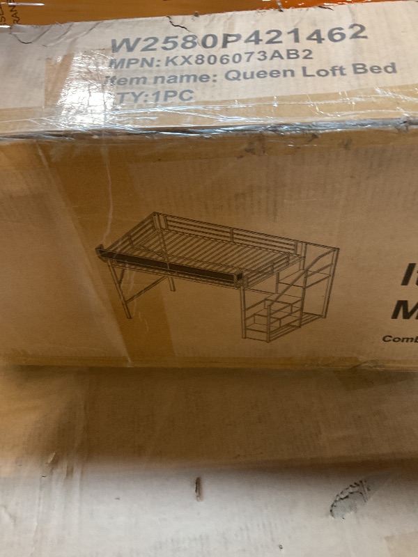 Photo 1 of **QUEEN LOFT BED** Queen Size Loft Bed Frame for Adults,Metal Lofts Bed Queen with Stairs & Storage Shelves, Heavy Duty High LoftBed with Wardrobe for Teens,Girls Boys, No Box Spring Needed, No Noise, Black