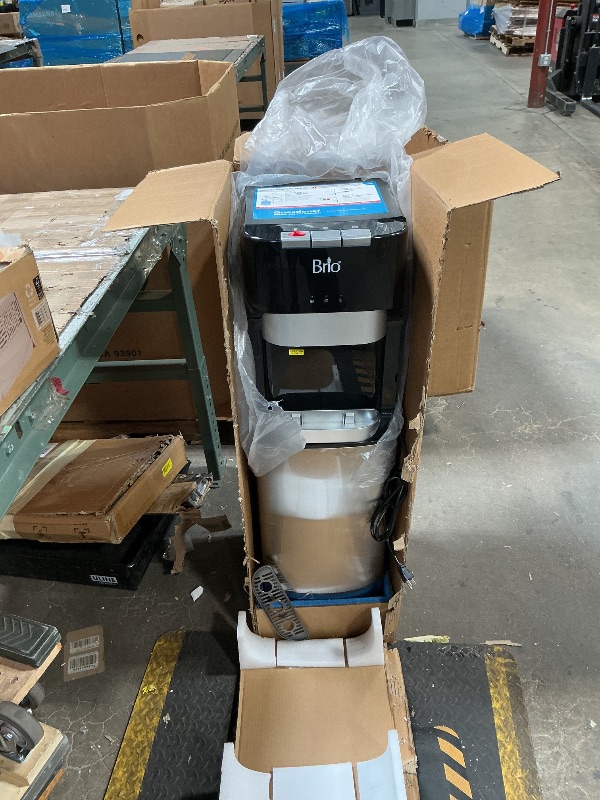 Photo 1 of ***FOR PARTS ONLY/DISPENSER MOTOR BURNT OUT**** Brio Bottom Loading Water Cooler Dispenser for 5 Gallon Bottles - 3 Temperatures with Hot, Room & Cold Spouts, Child Safety Lock, LED Display with Empty Bottle Alert, Stainless Steel