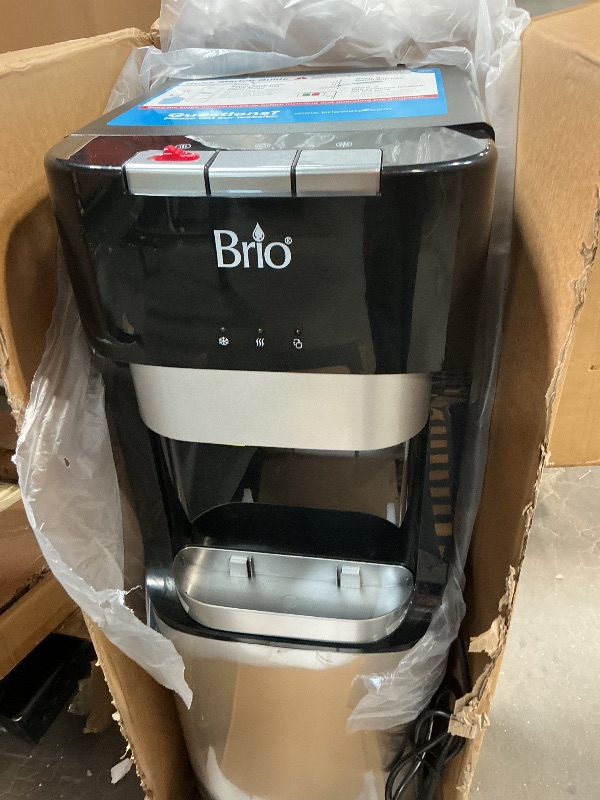 Photo 1 of ***FOR PARTS ONLY/DISPENSER MOTOR BURNT OUT**** Brio Bottom Loading Water Cooler Dispenser for 5 Gallon Bottles - 3 Temperatures with Hot, Room & Cold Spouts, Child Safety Lock, LED Display with Empty Bottle Alert, Stainless Steel