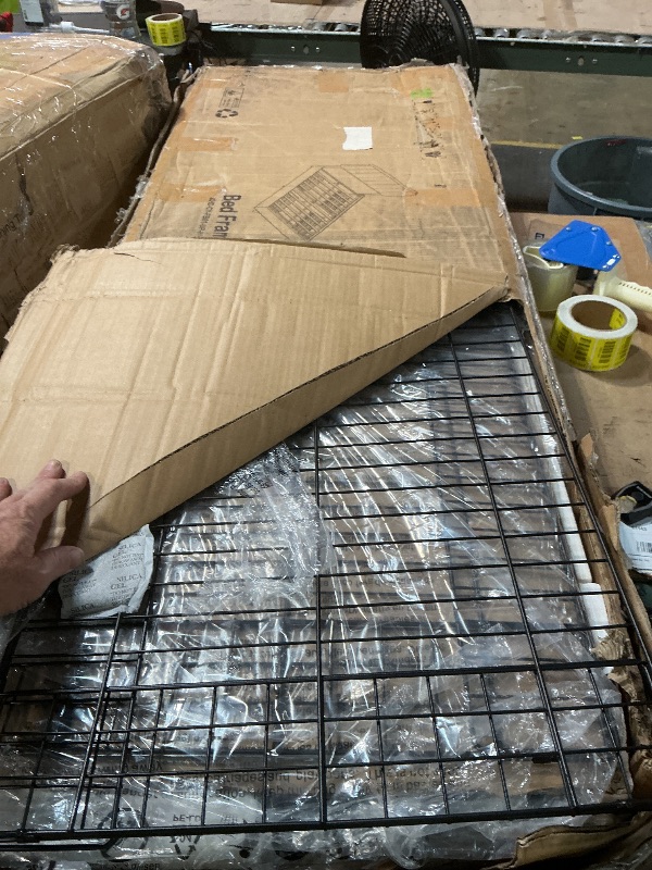 Photo 1 of ***MISSING ASSEMBLY HARDWARE*** Vecelo (Full) upholstered platform bed frame featuring a sleek headboard design.Model Number: LOE-CY-QB01-UP-WHTKey Features: Modern design with a button-tufted headboard, wooden slats for mattress support, and an adjustabl