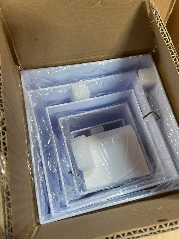 Photo 1 of 6 Pcs Buffet Risers with Mini Sign and Maker, Food Risers Display Stands for Buffet Table Party Catering Dessert Jewelry Collectibles, Nesting Cube Boxes with Hollow Bottoms (8",7",6",5",4",3")