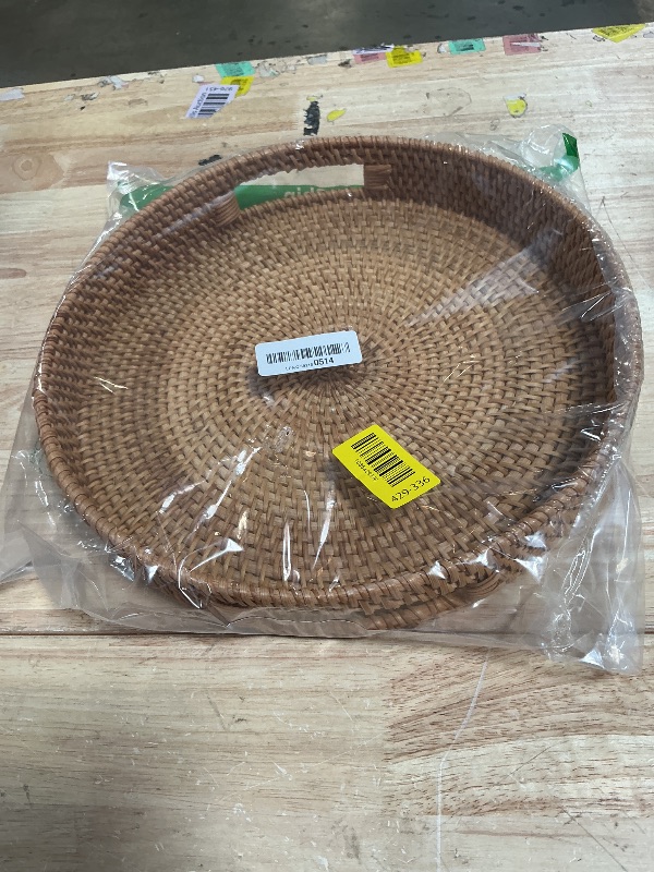Photo 1 of 14" Round Rattan Tray, Hand Woven Serving Tray with Handles, Wicker Serving Basket, Decorative Tray for Home Decor, Natural