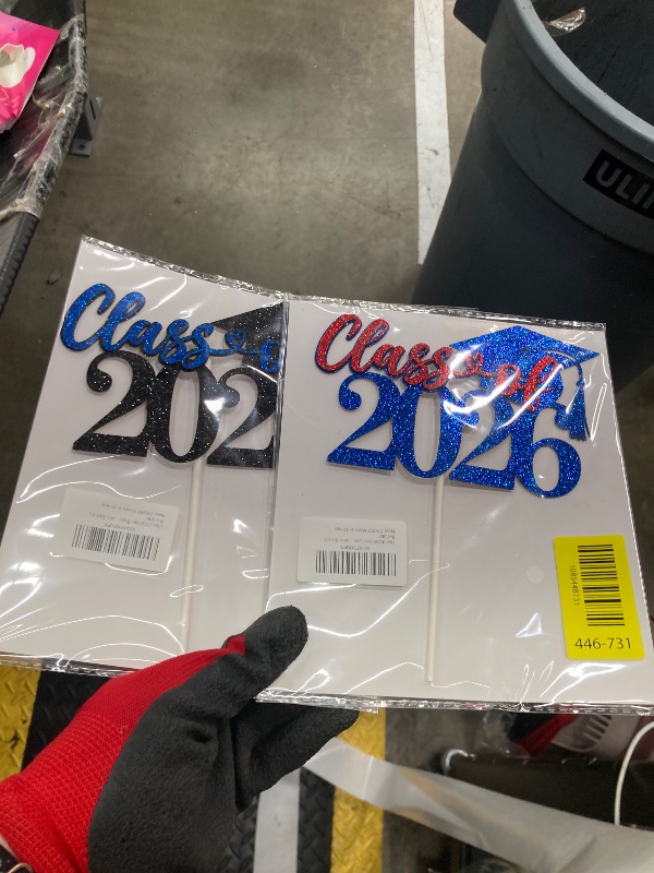 Photo 1 of **2 pack** Class of 2026 Cake Topper, Congrats Grad/You Did It, Congratulations High School College Graduation Party Decorations, Black and Blue Glitter