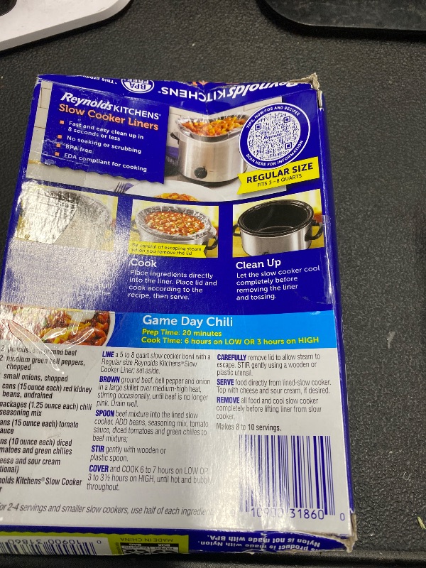 Photo 1 of ??Reynolds Kitchens Bulk Slow Cooker Liners, 20 Count, Fits 3-8 Quart Round and Oval Slow Cookers, Regular Size, BPA-Free Nylon Blend Construction, Heat-Resistant Up to 400F, Prevents Stuck on Food?