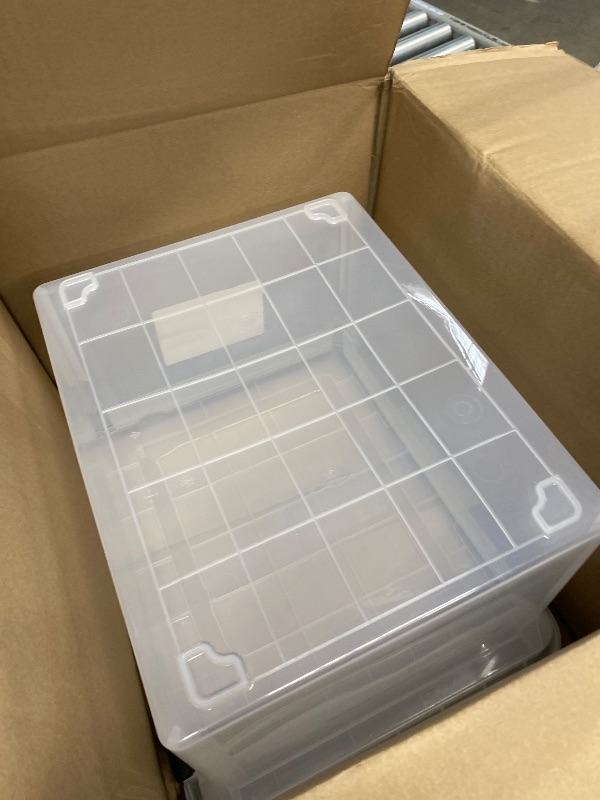 Photo 1 of **CRACK IN BACK***IRIS USA File Box WeatherPro Organizer Plastic for Letter/Legal, Water Resistant Document, Durable Lid, Seal w/Secure Latching Buckles, Stackable, Nestable, Clear 32 Qt. 1 Pack